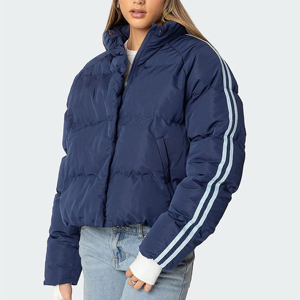Custom Women's White <b>Duck</b> <b>Down</b> Puffer <b>Jacket</b> Removable Sleeves Crop Short Bomber Winter Coat - Product Image 1