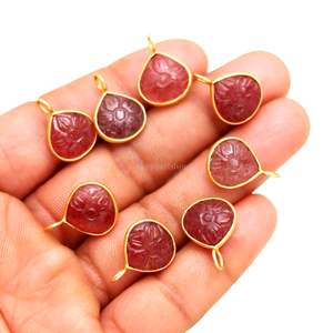 Pendentif Fleur en Quartz Rose Naturel, Breloque en Argent Sterling 925, Pierre Précieuse Sculptée à la Main, Cœur, pour Fabrication de Bijoux, 12MM - Product Image 3