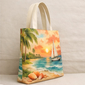 Cotton Voyage Beach Tote <b>Bag</b> Large Size Cotton Canvas Shopping <b>Bag</b> With Sailboat Print Handheld Handle Summer Beach tote - Product Image 3