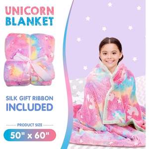 Unicorno bagliore scuro in pile di corallo coperta per ragazze ragazzi 50 \ "X 60 \" doppio lato caldo flanella 6 ore brillante bagliore di seta nastro 240 - Product Image 2