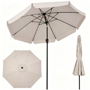 Ombrellone da Esterno Beige da 3 Metri con Bordo Ondulato, Apertura a Pulsante, Sollevamento a Manovella, Ventilato, con Stecche in Fibra di Vetro, Protezione Solare per Hotel - Product Image 1