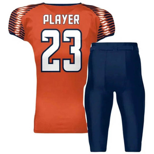 Ensemble de maillot de football américain sublimé col en V manches courtes 23 orange et pantalon bleu marine à fermeture boutonnée unisexe hiver - Product Image 3