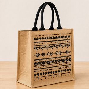 Custom Logo Medium <b>Jute</b> Tote <b>Bag</b> with Zipper Closure and Rope Handle-Eco-Friendly Reusable <b>Shopping</b> <b>Bag</b> - Product Image 5