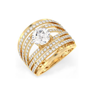 Bague de déclaration REYES en or massif 14 carats avec diamant de laboratoire taille brillant rond étincelant de 3,13 carats, certifiée IGI, bijou de soirée - Product Image 1