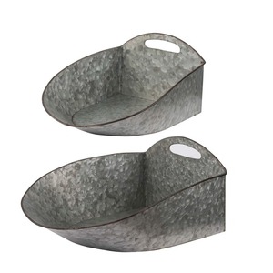 Jardinières rustiques en métal galvanisé, forme elliptique, conteneur durable pour fleurs et plantes vertes de jardin - Product Image 1