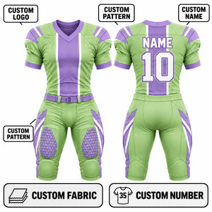 Ensemble d'uniformes de football américain personnalisés, col en V, manches courtes, tissu respirant, pantalon ajusté, jersey sublimé en polyester pour adultes - Product Image 1