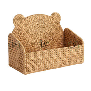 Coffre de rangement artisanal en jacinthe d'eau naturelle pour chambre d'enfant, en forme d'ours, idéal pour organiser les jouets - Product Image 2