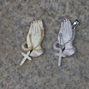 Prayer Hands Pendant Zircon <b>Charm</b> Gold Plated <b>Silver</b> Plated Hip Hop Necklace Jewelry for Men Women - Product Image 1