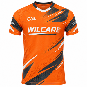 Maillot de football GAA Wilcare pour homme adulte, manches courtes, rayures diagonales blanches, couleur marron - Product Image 6