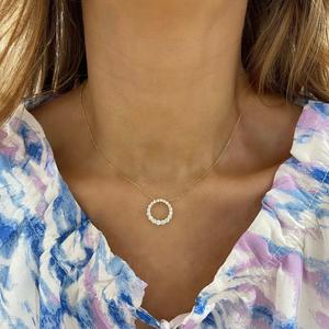 Colliers pendentifs cercle en or massif 14K avec diamants de laboratoire taille ronde pavé, bijoux de déclaration pour usage quotidien, chaînes superposées de 16 pouces - Product Image 6