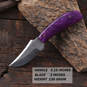 Couteau de chasse et de camping à lame fixe en acier Damas, manche en résine, lame pleine longueur, couteau personnalisé OEM/ODM, étui en cuir - Product Image 5