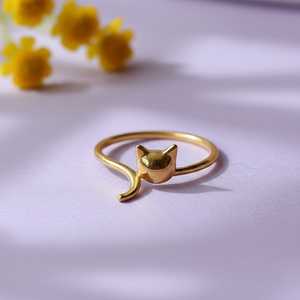 Hallmark Silver Cute Cat Minimal 18K Gold Plated Resizable CZ Ring - Product Image 2