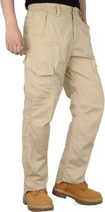 Khaki <b>Cargo</b> <b>Work</b> <b>Pants</b> Elastic Waist Multiple Pockets Heavy Duty Men's Trousers - Product Image 2