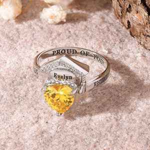 Anillo de Graduación Universitario Personalizado BOJ School Ring 074, Anillo de Colegio Secundario para Ella, con Piedra de Nacimiento, Plata 925, ¡Oferta! - Product Image 1