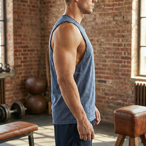 เสื้อกล้ามออกกำลังกายผู้ชายสไตล์วินเทจแบบย้อมสีซีดขาดๆ ขอบดิบ ไม่มีแขน สตรีทแวร์ ผ้าฝ้าย 100% แห้งเร็ว รับผลิตตามแบบ OEM - Product Image 3