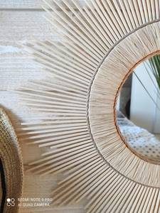 Mid Century Natural <b>Wicker</b> Rattan Mirror Round <b>Wall</b> Hanging Bamboo Cane Mirror for Living Room Decor - Product Image 5