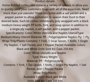 Paquete de Cubiertos Desechables Biodegradables Ecológicos de Plástico Negro, Envueltos Individualmente (Cuchillo/Tenedor/Cuchara/Servilleta) - Product Image 6