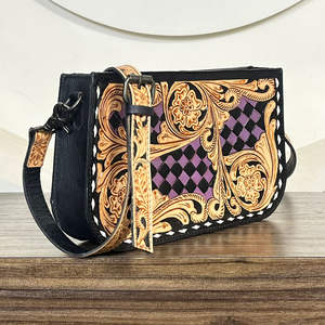 Bolsos de Hombro de Cuero a Cuadros de Primera Calidad para Mujer, Bolsos Cruzados de Gran Capacidad Estilo Occidental, Personalizados - Product Image 5