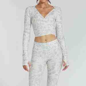 <b>Women</b> Crop Top <b>Long</b> Sleeve Gym Fitness Yoga Sets Workout Leggings Sports Bra 2pcs Yoga Suit Sports Wear Jogger Suits Yoga Set - Product Image 5