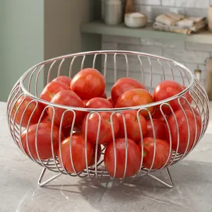 Stainless Steel Wire Fruit <b>Basket</b> Bowl | Round Metal Fruit Holder with Raised Stand | Kitchen Countertop Dining <b>Table</b> Storage - Product Image 6