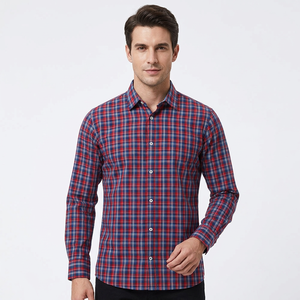 <b>Men's</b> Red Blue Plaid Full Sleeve Casual <b>Shirt</b> Turn-down Collar 100% Cotton Poplin Anti-Wrinkle Single Breasted Yarn Dyed Autumn - Product Image 4