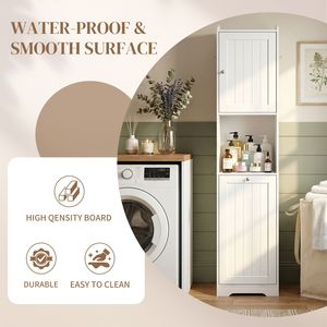 Mobile da Bagno in Truciolato Melaminico Bianco con Venatura Verticale 40*40*180cm, 1 Anta + Cassetto Inferiore a Ribalta, Contenitore in Tessuto Non Tessuto - Product Image 6