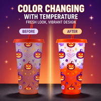 Gobelets personnalisés de 24 oz à changement de couleur à froid pour Halloween, en plastique sans BPA, avec couvercle et pailles, pour fêtes et festivals - Vente en gros
