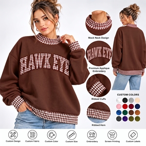 OEM Custom Logo Women's Cotton Streetwear Embroidered <b>Jumper</b> <b>Fleece</b> Oversized Pullover Women Mock Neck Sweatshirt - Product Image 1