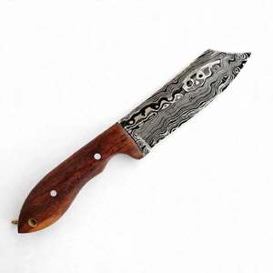 Cuchillo utilitario de hoja fija de acero de Damasco hecho a mano con mango de palisandro - Herramienta para exteriores DIY OEM - Product Image 4