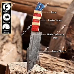 Cuchillo Bowie de Caza para Exteriores de Acero de Damasco Forjado a Mano, Hoja de Punta Caída, Espiga Completa, Afilado como una Navaja, Profesional, Fijo, con Empuñadura de Madera y Hueso Coloridos - Product Image 6