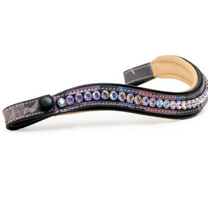 Banda de ceja de caballo de cuero acolchado de lujo cristales de canal vacío banda decorativa de CEJA mega Bling Para Caballo con cierre de bucle a presión - Product Image 1