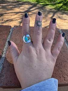 Paige Wallace Turquoise Adjustable <b>Ring</b> Sterling <b>Silver</b> Handmade Southwestern Boho <b>Statement</b> Jewelry Artisan Gift for Her - Product Image 3
