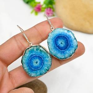 Blue Solar Quartz Druzy Handmade 925 Sterling Silver Drop <b>Dangle</b> <b>Earrings</b> Gemstone Jewelry Gift - Product Image 1