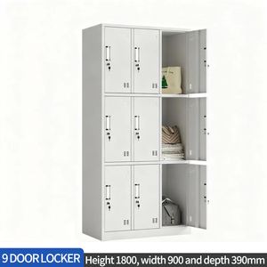 Casier vestiaire métallique gris à 9 portes avec serrure à clé, armoire de présentation pour salle de sport, bureau, école, dortoir - Product Image 6
