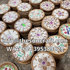 Premium Mosaic Mother-of-Pearl Coaster - Rattan-Wrapped Protective <b>Edge</b> - Designer Heat-Insulating Drink Mat - Product Image 6