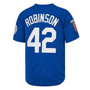 Maillot de baseball Brooklyn pour homme, manches courtes, polyester, col en V, fermeture boutonnée, numéro 42 imprimé sur le devant, design avec nom de l'équipe - Product Image 3