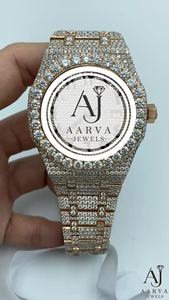 AARVA JEWELS นาฬิกาควอทซ์สุดหรูสำหรับผู้ชาย ทองเหลืองประดับเพชร ขนาด 26 มม. สายแบบอนาล็อก ตัวล็อคแบบซ่อน สายขนาด 20 มม. นาฬิกาวินเทจโครโนกราฟ - Product Image 2