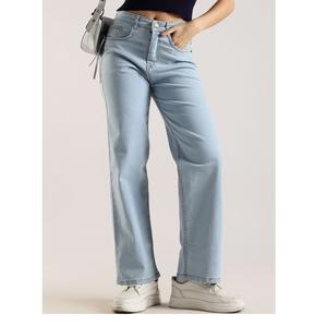 Precio al por mayor: Jeans rectos ajustados transpirables de talla grande para mujer, lavados, con logo personalizado, de cintura alta, de BD. - Product Image 2