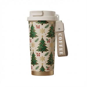 Gobelet isotherme en acier inoxydable 316 à motif de Noël, pour café, thé, bière, avec double couvercle et base en silicone noir - Product Image 5