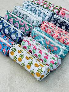 Estuche acolchado de algodón para lápices, estuche para bolígrafos con cremallera y estampado floral, estuche multiusos para papelería, estuche compacto para cosméticos de viaje - Product Image 4