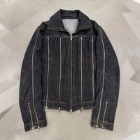 Blouson en jean ample personnalisé avec multiples fermetures éclair, style unique, délavé, vintage, streetwear, mode haut de gamme, vêtement d'extérieur en denim pour homme