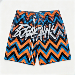 Short de bain gris en polyester pour homme, idéal pour le surf, avec poche arrière, écoresponsable, personnalisable, décontracté, taille mi-haute élastique - Product Image 4