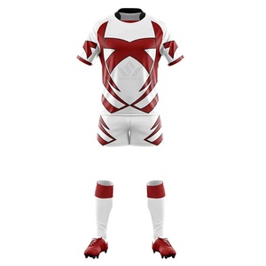 Maillot de football sublimé blanc et rouge pour homme, manches courtes, col rond, anti-humidité, coupe régulière, imprimé sur le devant, idéal pour l'été - Product Image 1