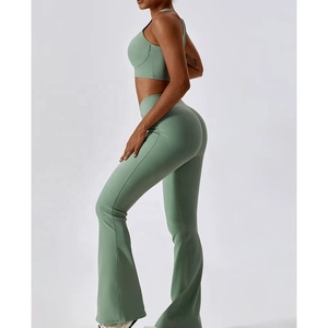 Conjunto de Ropa de Yoga de Dos Piezas para Mujer, Leggings Sólidos, Algodón, para Correr, Fitness, Pilates, Cintura Alta, Ecológico - Product Image 2