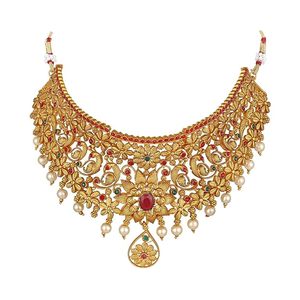 Conjunto de Collar Gargantilla y Pendientes con Diseño Floral Chapado en Oro, con Perlas de Imitación y Piedras, para Mujer, Joyería de Moda para Bodas - Product Image 2