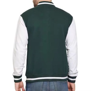 High Quality Classic Winter Leather Woolen Varsity <b>Jacket</b> Green Body White Sleeves Custom OEM Front Logo Stand Sherpa Heated - Product Image 2
