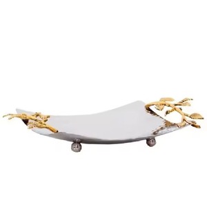 Plateau de service rectangulaire en métal avec poignées, bords polis style glamour, vaisselle durable, plateau de couleur unie pour les fêtes - Product Image 6