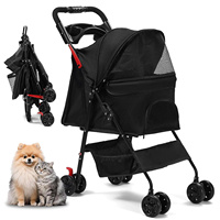 Poussette pliable à 4 roues pour chiens et chats de petite et moyenne taille avec cadre robuste et panier de rangement