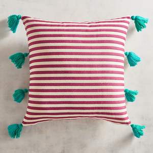Funda de Cojín Decorativa Boho con Borlas y Rayas Tejidas 100% Algodón para Sofá, 18x18 Pulgadas - Product Image 1