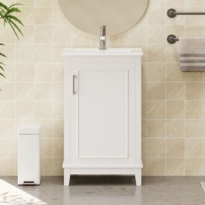 Modern 20 Inch <b>Small</b> Bathroom Vanity <b>Cabinet</b> with 1 Soft Close Door 20*15.5*33.3 Inches Ample <b>Storage</b> Ceramic Basin - Product Image 1